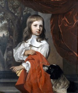 Portret van een jonge jongen met een hond, 1658